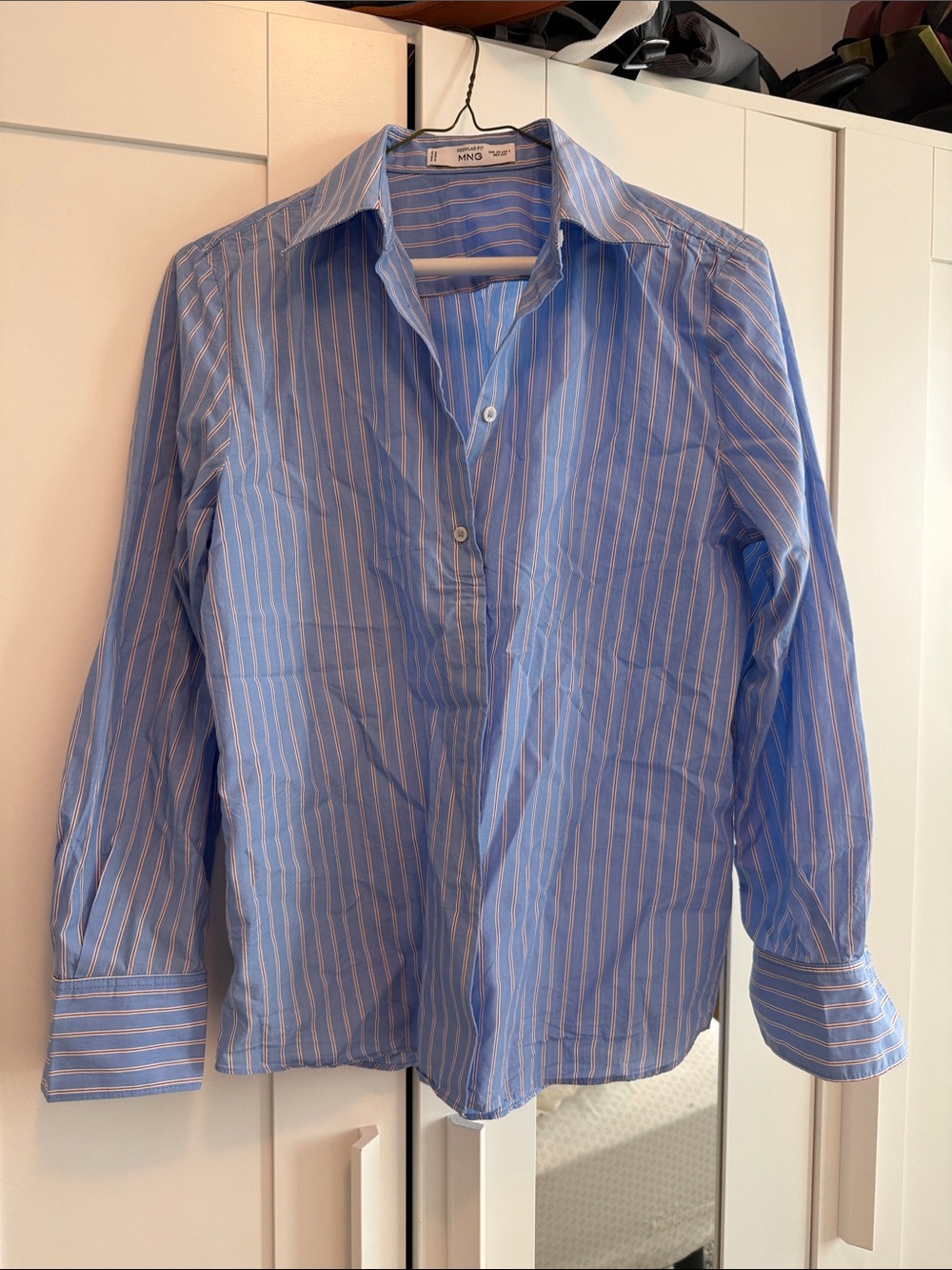 Mango Blue and White Striped Men's Dress Shirt